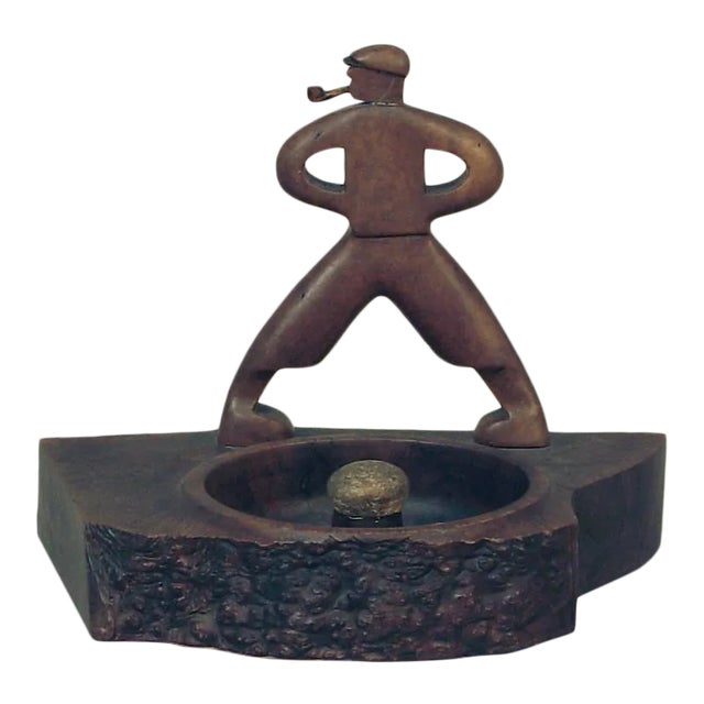 Art Deco Vintage Macho Golfer and Pipe Tamp, Carved Exotic Hardwood For Sale