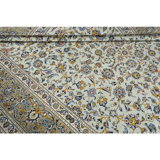 Hand-Knotted Kashan Oriental Rug in Pistachio Green with Floral Motifs For Sale - Image 10 of 13