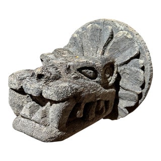 Carved Wood Sculpture of Quetzalcoatl the Aztec God Known as the Feathered Serpent For Sale