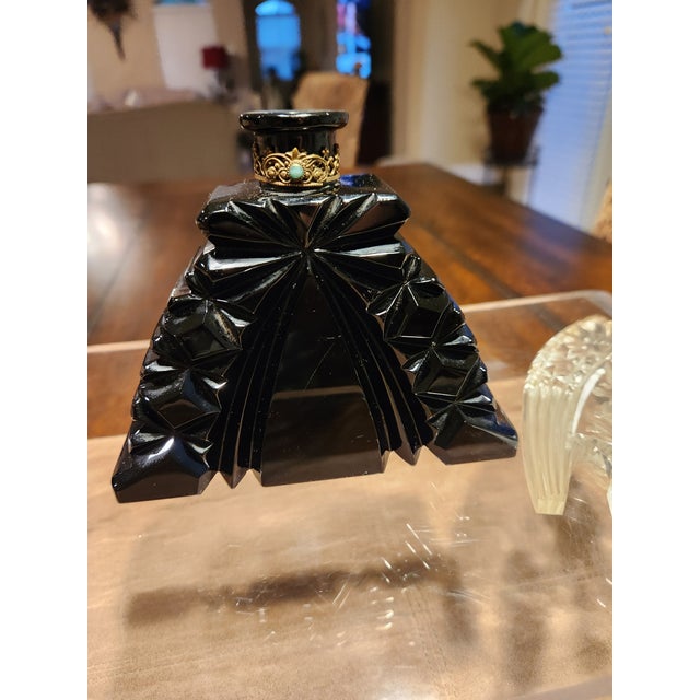 Black Museum-Grade 1930s Art Deco "Ingrid" Perfume Bottle Jet Black Hyalith Intact Dau For Sale - Image 8 of 12
