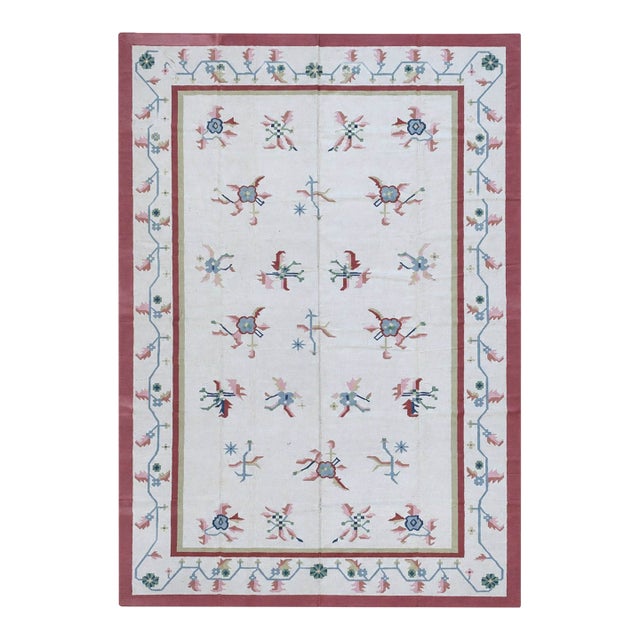 Handmade Indian Dhurrie | Pastel Flatweave Kilim | 12x18 For Sale