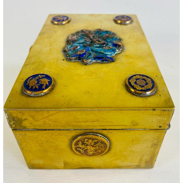 Paint Vintage, Solid, Brass and Enamel Chinese Trinket Box For Sale - Image 7 of 8