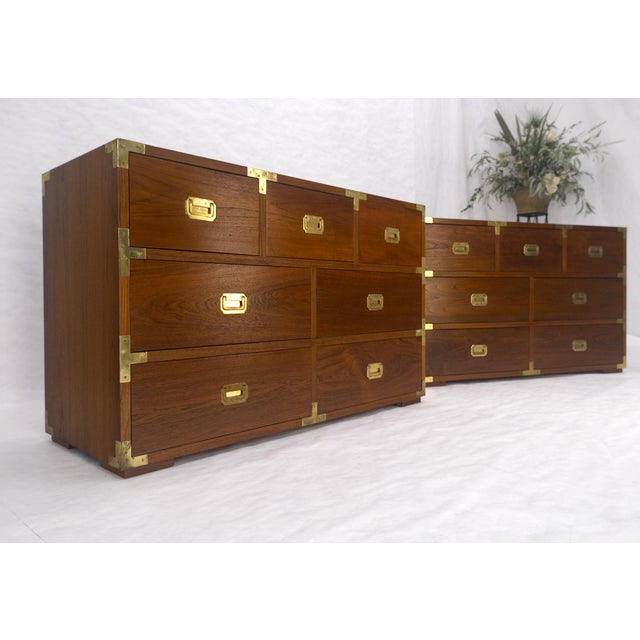 Late 20th Century Pair of Campaign Solid Teak Dovetailed Drawers Dressers Credenza Brass MINT! For Sale - Image 5 of 17