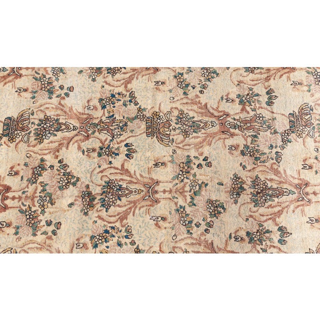 Textile 1920s Persian Kirman Beige, Brown, Green Hand Knotted Wool Carpet For Sale - Image 7 of 10