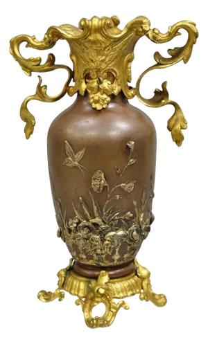 Antique French Art Nouveau Gold Gilt Patinated Bronze Small Flower Vase