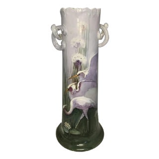 Antique Austrian Hand-Painted Egret Vase: Vienna Floral Decor For Sale