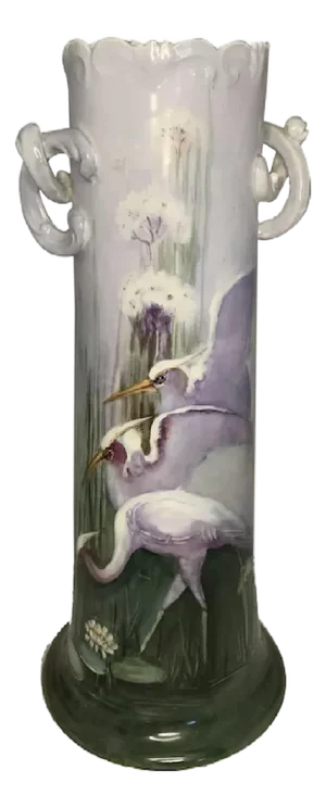 Antique Austrian Hand-Painted Egret Vase: Vienna Floral Decor