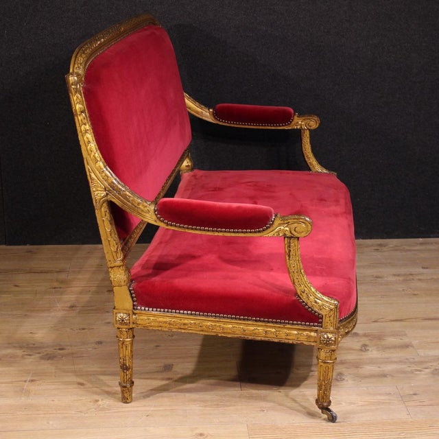 Wood Antique French Red Velvet Sofa, 1880 For Sale - Image 7 of 13