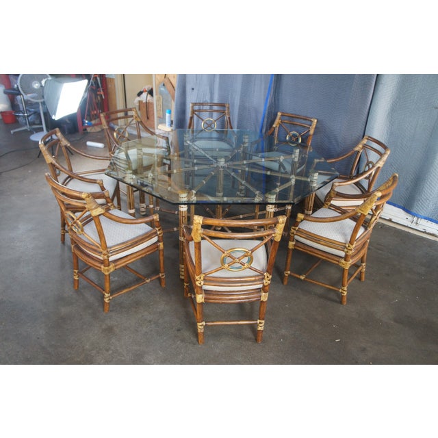 McGuire Mid Century Modern Octagonal Bamboo Dining Table & 8 Target Back Chairs For Sale - Image 9 of 18