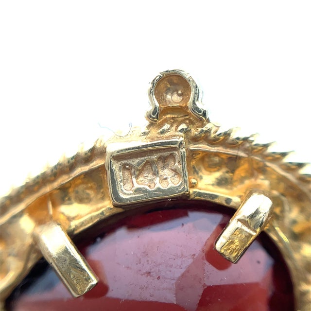 Vintage 14k Yellow Gold Garnet & Pearl Drop Earrings, A Pair For Sale - Image 4 of 4