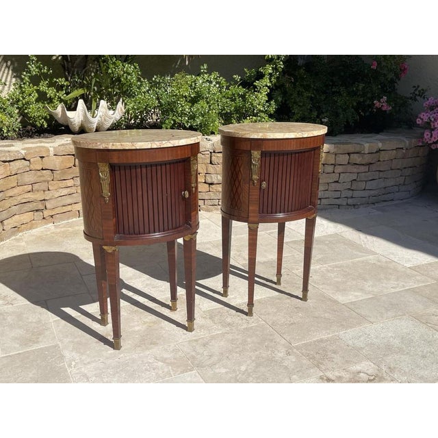 Louis XVI Style Tambour Bedside Tables, Set of 2 For Sale - Image 4 of 13
