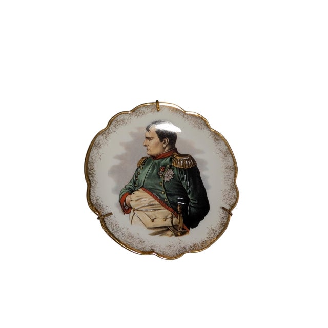 Portraiture Vintage Limoges Castel Miniature Napoleon I Portrait Plate With Brass Display Hanger For Sale - Image 3 of 5