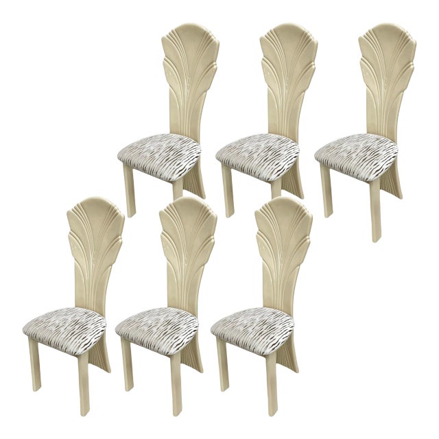 Italian Cream Lacquered High-Back Dining Chairs (Set of 6) – In the Style of Pietro Costantini For Sale