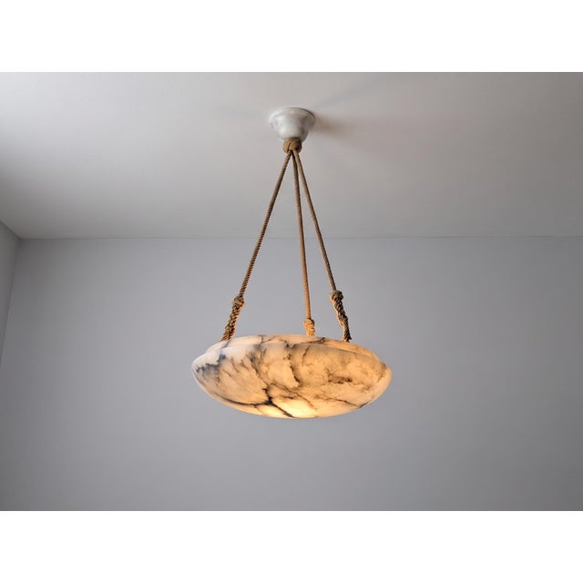 Art Deco Carved Alabaster Pendant Lamp in Black Veining, 1920s For Sale - Image 11 of 11