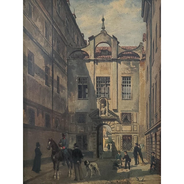 Original antique oil painting of the Herzog-Max-Burg building in Munich by Otto Van Ruppert (1841-1921). The building was...