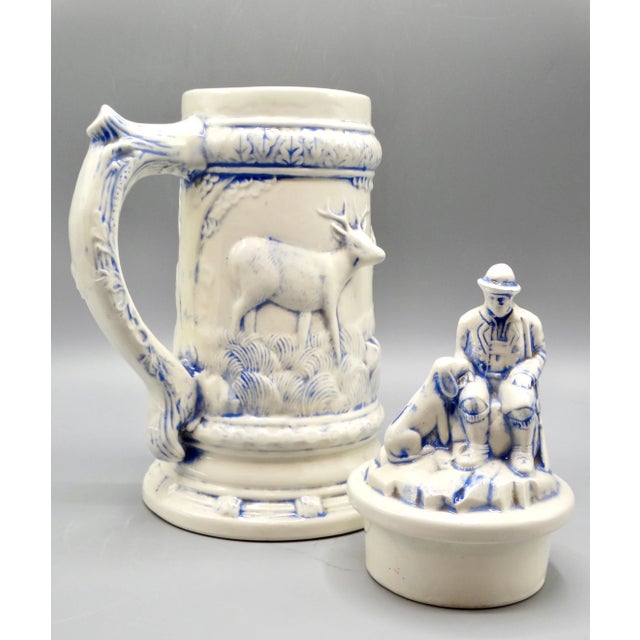 Statement Size German Lidded Stein W/ Hunting Motif Man Dog Stag For Sale - Image 12 of 12