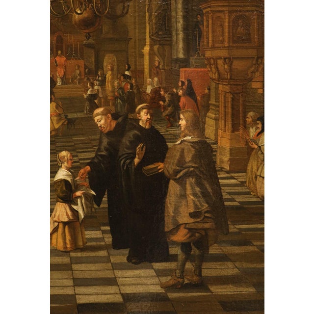 Hendrick Corneliszoon Van Vliet, Interior of a Flemish Church, 1680, Oil on Canvas, Framed For Sale - Image 9 of 16