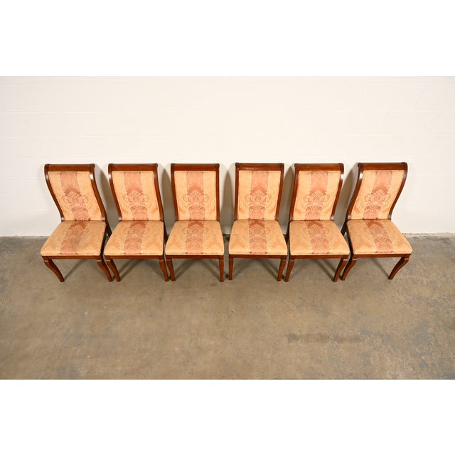 1980s Baker Furniture Style Regency Carved Mahogany Dining Chairs, Set of Six For Sale - Image 5 of 13