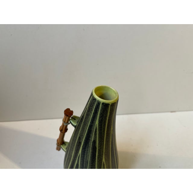 Modern Danish Ceramic Pumpkin Vase with Bamboo Handle from Elisabeth Loholt, 1950s For Sale - Image 6 of 9