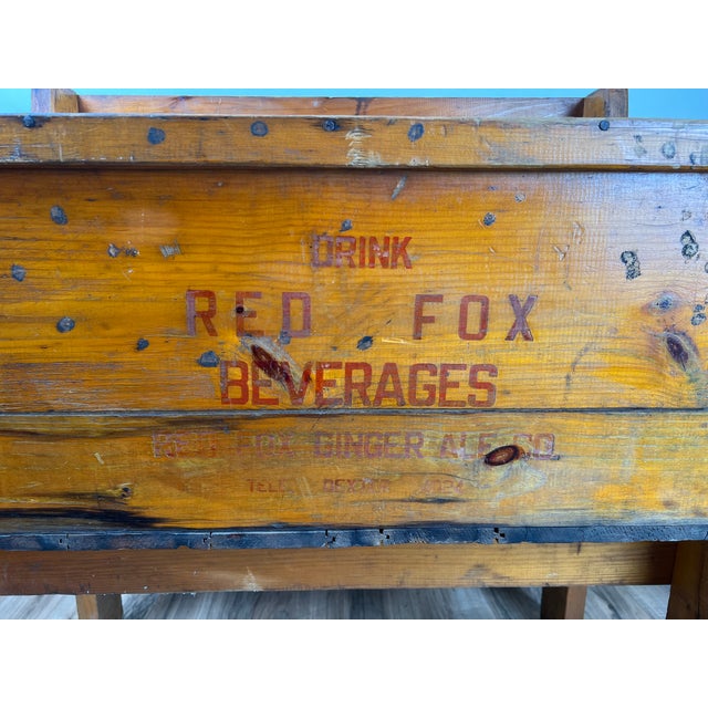 Wood Antique Tin Lined Pine General Store Red Fox Ginger Ale of Rhode Island Cooler C. 1930 For Sale - Image 7 of 9