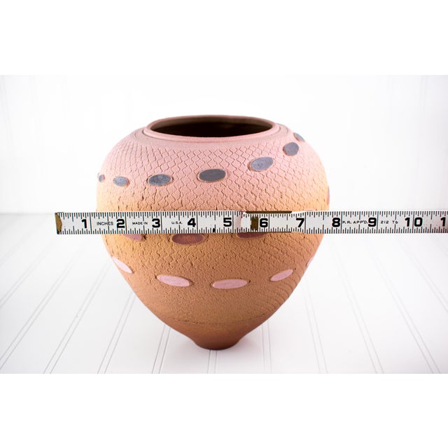 Listed Artist Jamie Fine Mid-Century Modern-Style Textured Terra Cotta Ovoid Vase For Sale - Image 10 of 13