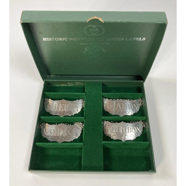 Traditional Vintage Steiff Pewter Liquor Decanter Tags - Vodka, Bourbon, Brandy, Sherry For Sale - Image 3 of 8