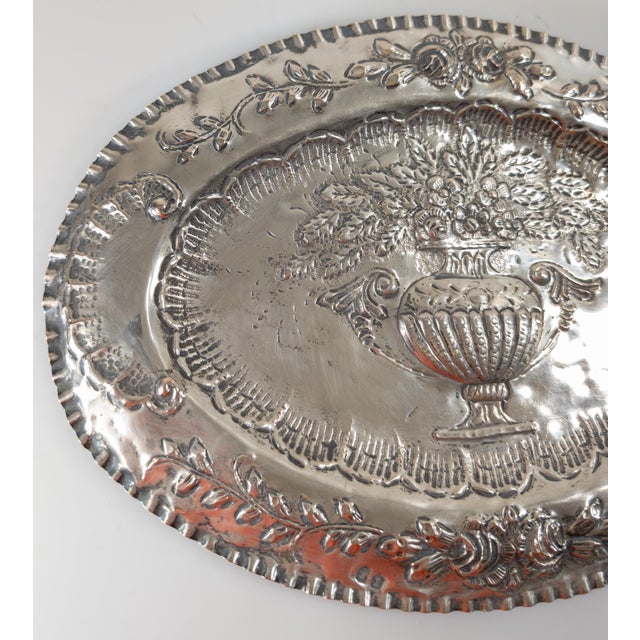 Traditional 19th Century Spanish Silver Repousse Tray With Floral Design, Madrid Hallmarks For Sale - Image 3 of 12