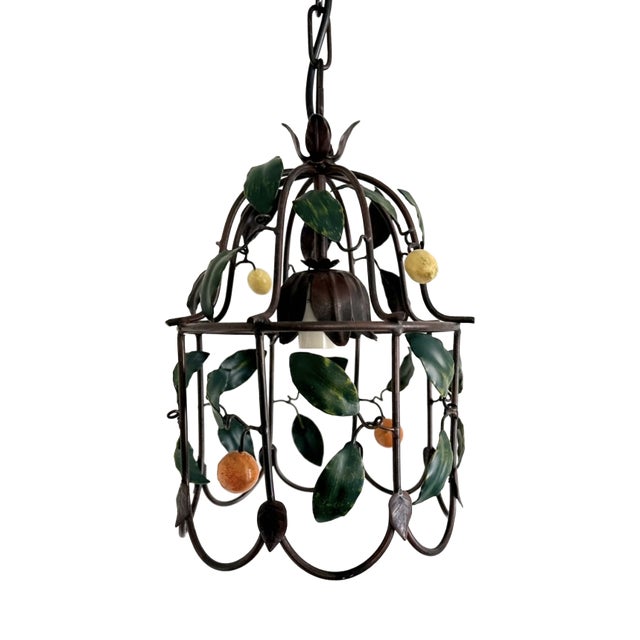 French Citrus Fruit Tole Cage Chandelier by J.P. Ryckaert, 1990s For Sale
