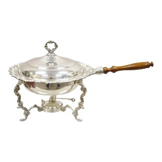 Vintage Victorian Style Ornate Silver Plated Chafing Dish Food Warmer With Burner For Sale