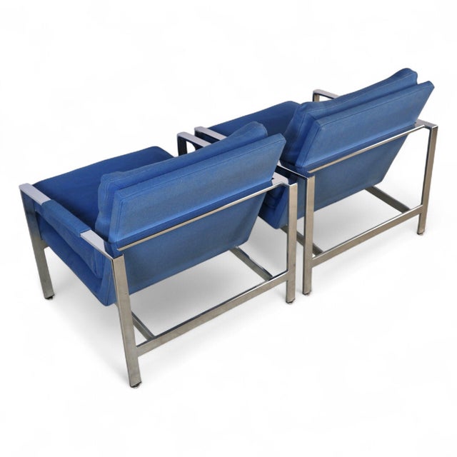Blue Milo Baughman for Thayer Coggin Vintage Mid Century Modern T Back Lounge Chairs C. 1960s For Sale - Image 8 of 17