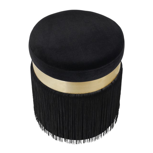 Transitional Melody Black Tasseled Ottoman For Sale - Image 3 of 7