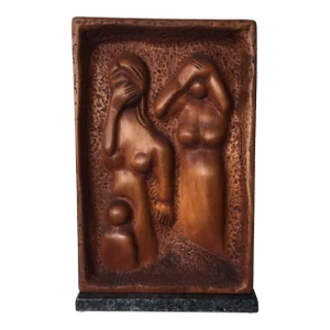J. Terkiel Carved Wood Relief Sculpture Signed, Titled and Dated