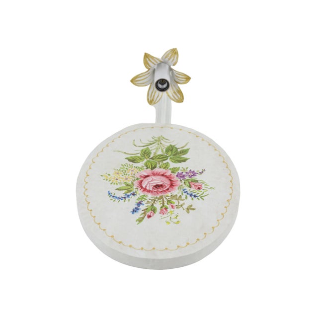 Metal Pair of Vintage English-Painted Floral Decor Metal Wall Lamps For Sale - Image 7 of 11