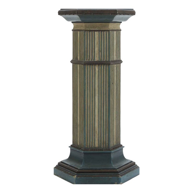 Hexagonal Ivory and Turquoise Wooden Column, 1940s For Sale