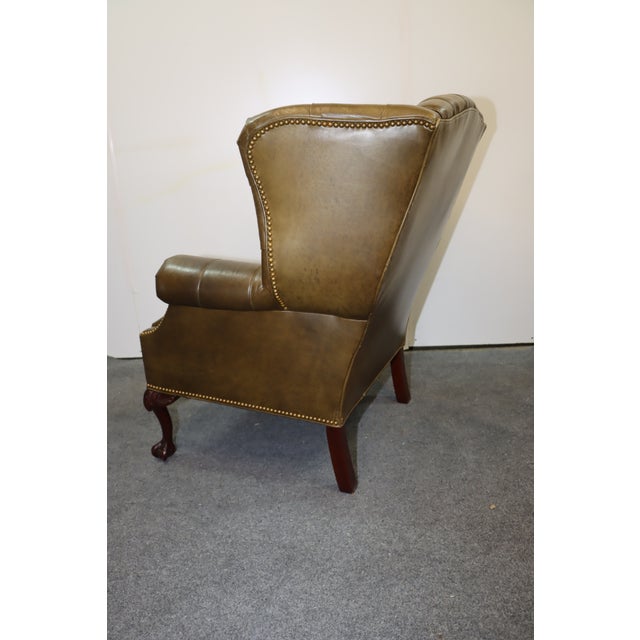 Leathercraft Chippendale Style Tufted Leather Wing Chair & Ottoman Chairish
