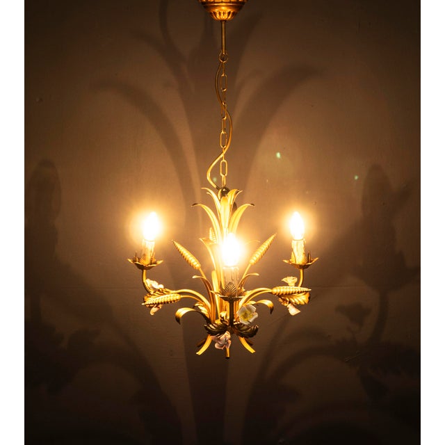 Golden 3-Light Sheaf of Wheat Ceiling Light in the style of Hans Kögl for Denz Neheim-Hüsten, 1970s For Sale - Image 4 of 18