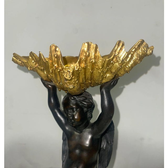 Pair of 19th Century Gilt Bronze Garnitures With Shell-Form Bowls Supported by Angels For Sale In Los Angeles - Image 6 of 6