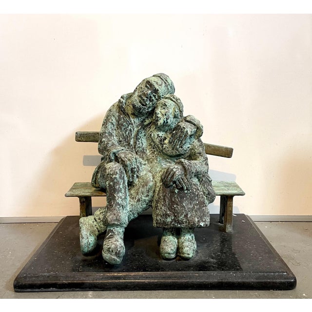Nicky Imber, Heavy Bronze Sculpture Austrian Israeli judaica Jewish Couple Bench Nicky Imber, c.1960s For Sale