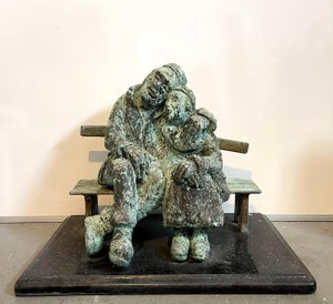 Nicky Imber, Heavy Bronze Sculpture Austrian Israeli judaica Jewish Couple Bench Nicky Imber, c.1960s