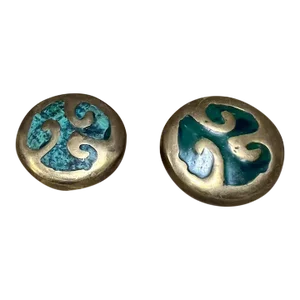 1950s Pepe Mendoza Set Two Round Pull Knobs Mayan Revival Malachite Mexico
