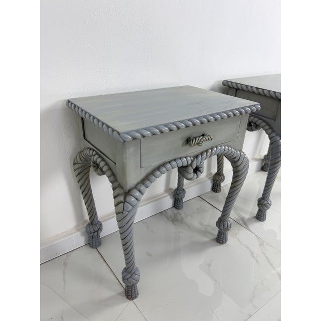 Vintage French Country Style Bedside Tables with Rope Detail, 1970, Set of 2 For Sale - Image 6 of 18