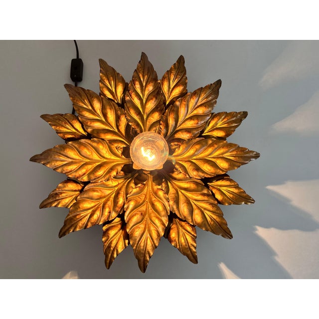 Golden Florentine Flower Shape Flushmount by Hans Kögl, Germany, 1970s For Sale - Image 6 of 9