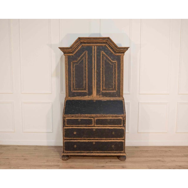 Baroque Secretary with Black Exterior and Blue Interior, Circa 1760 For Sale - Image 10 of 16
