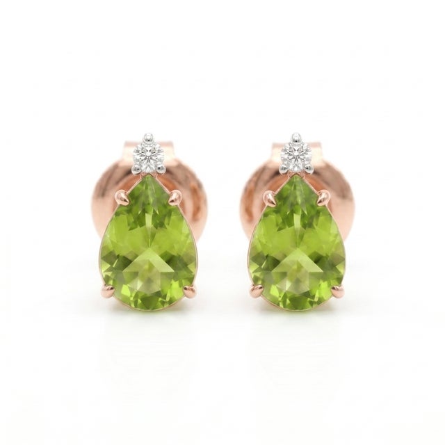 Peridot Pear Shape Studs, August Birthstone Studs for Woman - A Pair For Sale - Image 4 of 4