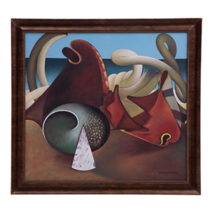 Bernard Séjourné Haitian Artist School of Beautify Surrealist Acrylic Painting Original Frame