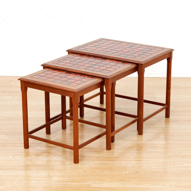 1960s 1960s Danish Modern Teak & Tile Top Nesting Tables For Sale - Image 5 of 9