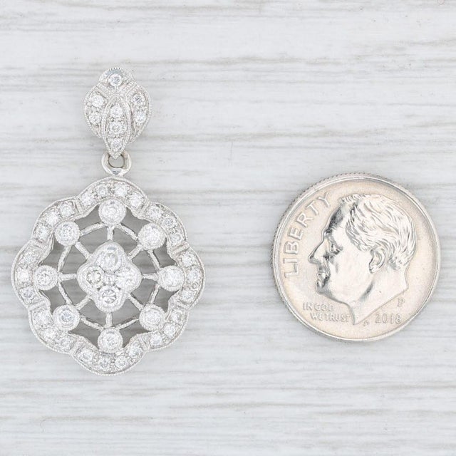 New .85ctw Diamond Cluster Flower Pendant 18k White Gold Statement For Sale - Image 4 of 4