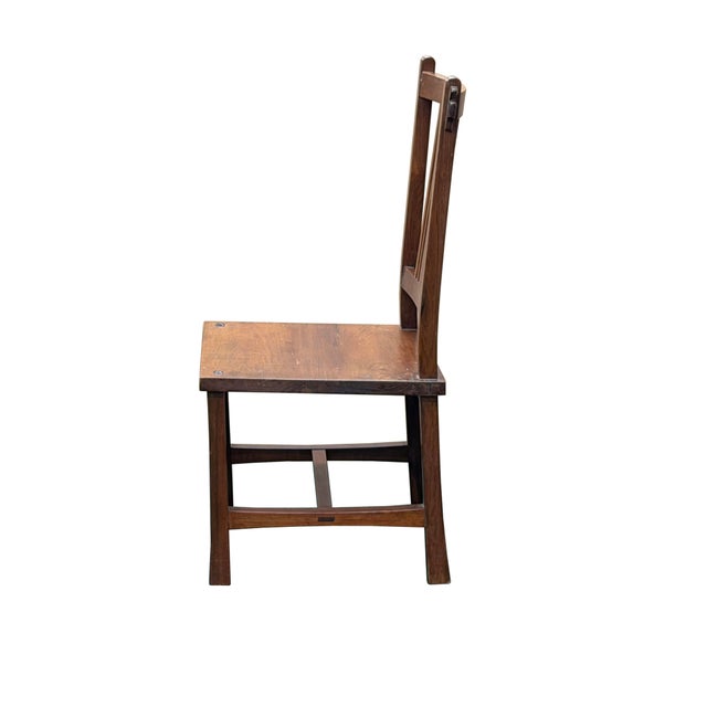 Zen Oriental Straight Legs Bars Backrest Solid Wood Chair For Sale - Image 4 of 9