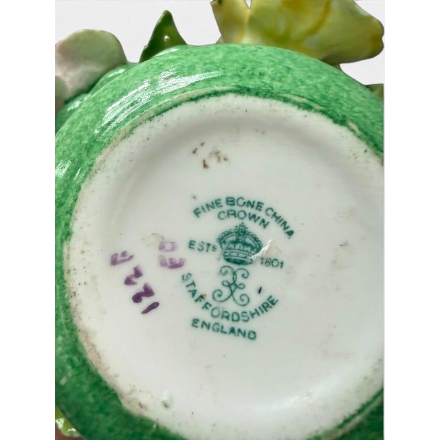 Vintage Crown Staffordshire Floral Bouquet, Fine Bone China, Green Bowl, England For Sale In Portland, ME - Image 6 of 6