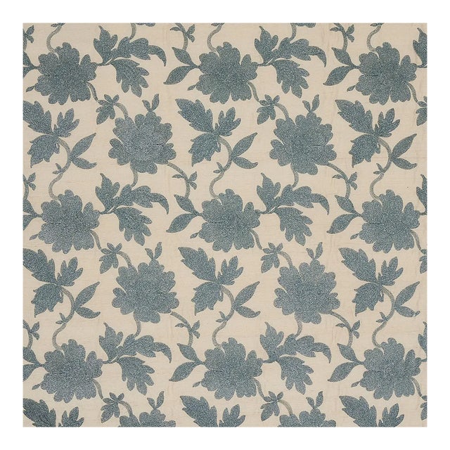 Schumacher Moon Garden Embroidery Fabric in Blue For Sale